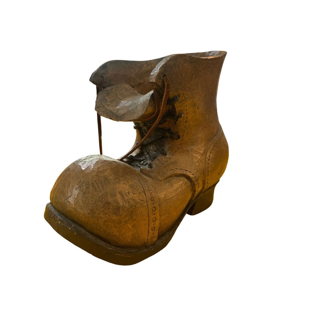 Wooden Look Resin Boot Sculpture Brown Folk Art Decorative Planter 7 Inch